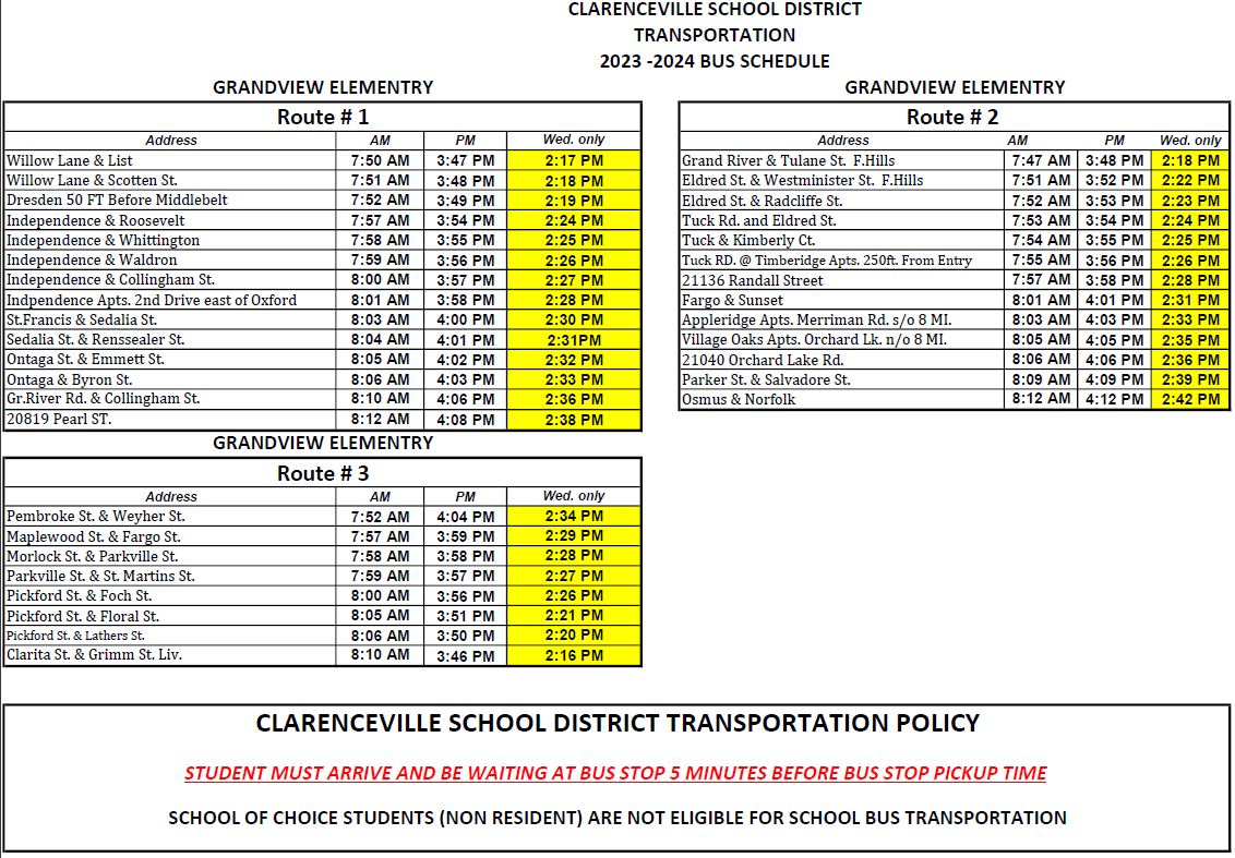 23-24 Bus Schedule