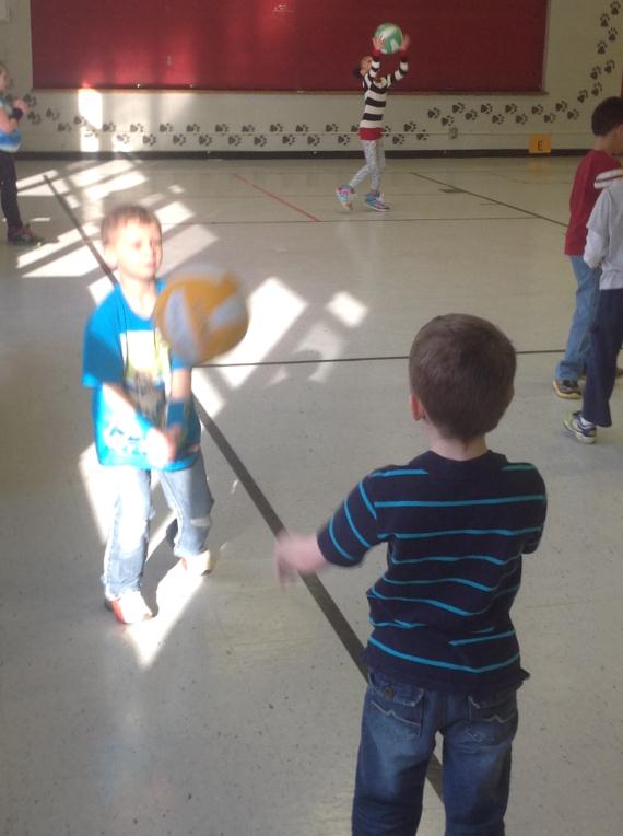 2nd Grade Students Playing Volleyball